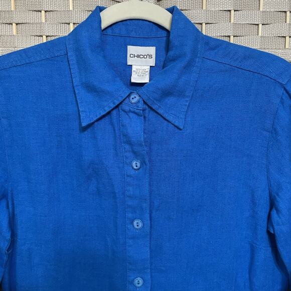 Chico's Sanibel Nayali Button Tunic Top Size 0 US S Cruise Blue 3/4 Sleeve NEW - Picture 3 of 9